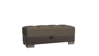 Ottomanson Armada X - Upholstered Convertible Wood Trimmed Ottoman With Storage - Brown PU Polyester