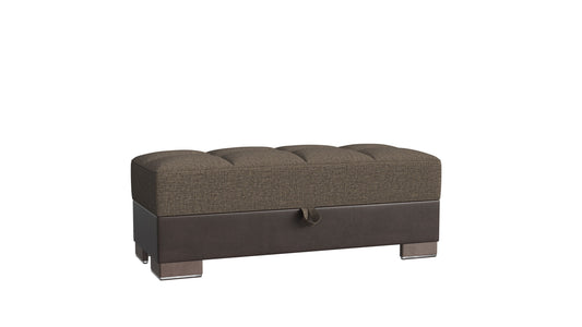 Ottomanson Armada X - Upholstered Convertible Wood Trimmed Ottoman With Storage - Brown PU Polyester