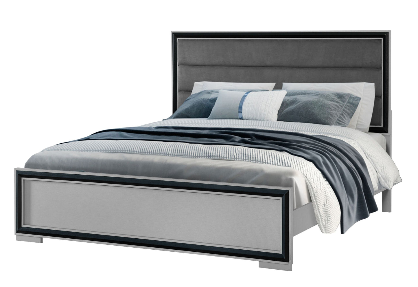 Amelia - 5 Piece Queen Bedroom Set With LED - Gray Black