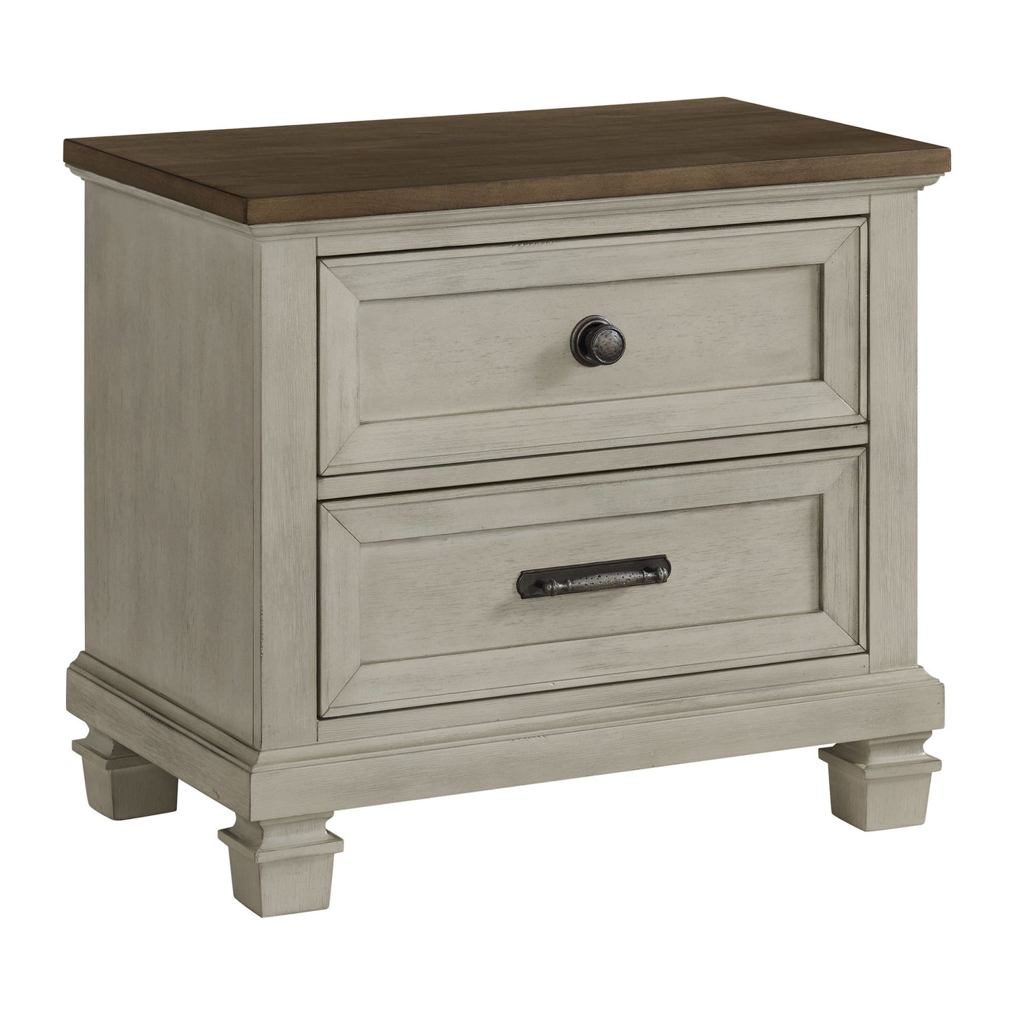 Farmington - 2 Drawer Nightstand With USB - Medium Brown / Washed Stone