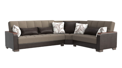 Ottomanson Armada X - Upholstered Convertible Wood Trimmed Sectional With Storage