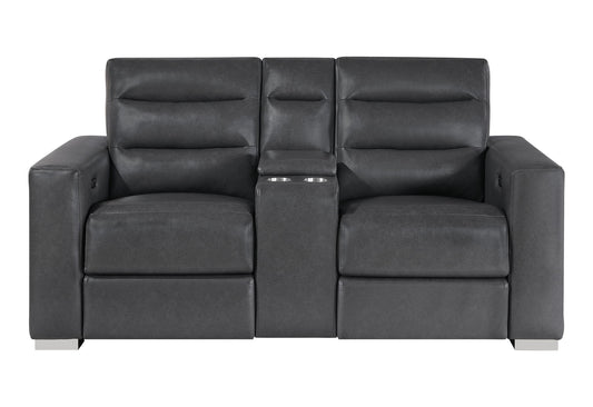 Ylime - Power Console Reclining Loveseat With Bookcase LED - Charcoal