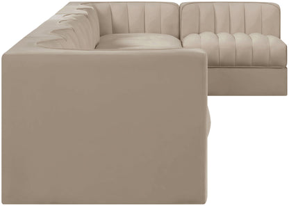 Rummi - Velvet Performance Fabric Upholstered 7 Piece Modular Sectional, L-Shaped (Right)
