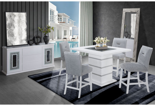 Monaco - Bar Table & Four Bar Stools - Light Gray / White