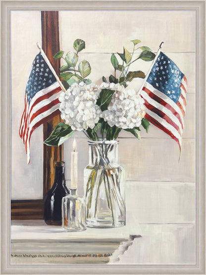 Patriotic Petals Hand-Embellished Canvas In Frame - Ivory / Brown
