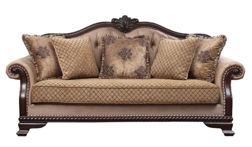 Chateau De Ville - Sofa With 5 Pillows (Same Lv01588) - Fabric & Espresso