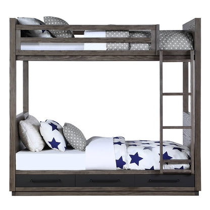 Estevon - Twin Over Twin Bunk Bed With Storage - Gray Oak
