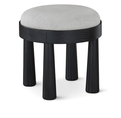 Larea - Linen Textured Fabric Ottoman - Black Base