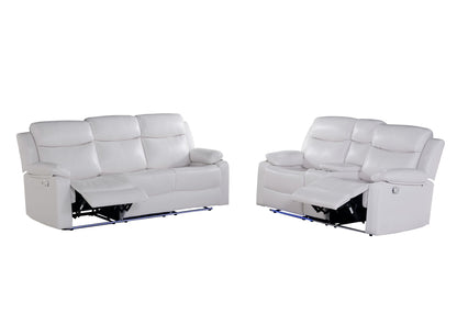 U6026 - 3 Piece Living Room Set (Reclining Sofa, Console Reclining Loveseat With Speaker, Glider Recliner With LED) - White