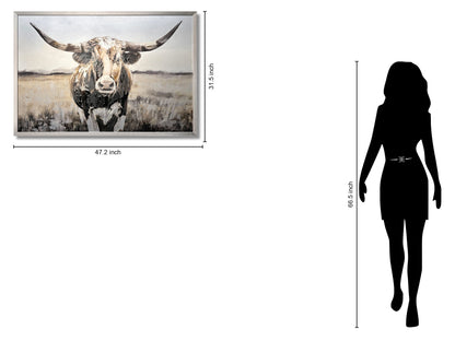 Dusted Plains Longhorn - 32" x 47" Framed Wall Art - Beige