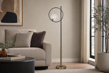 "Glass Orbs" Metal Floor Lamp - Matte Black / Soft Gold / Clear