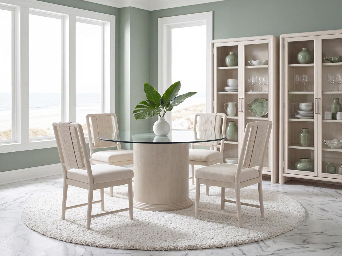 Maren - Complete Round Glass Top Dining Table