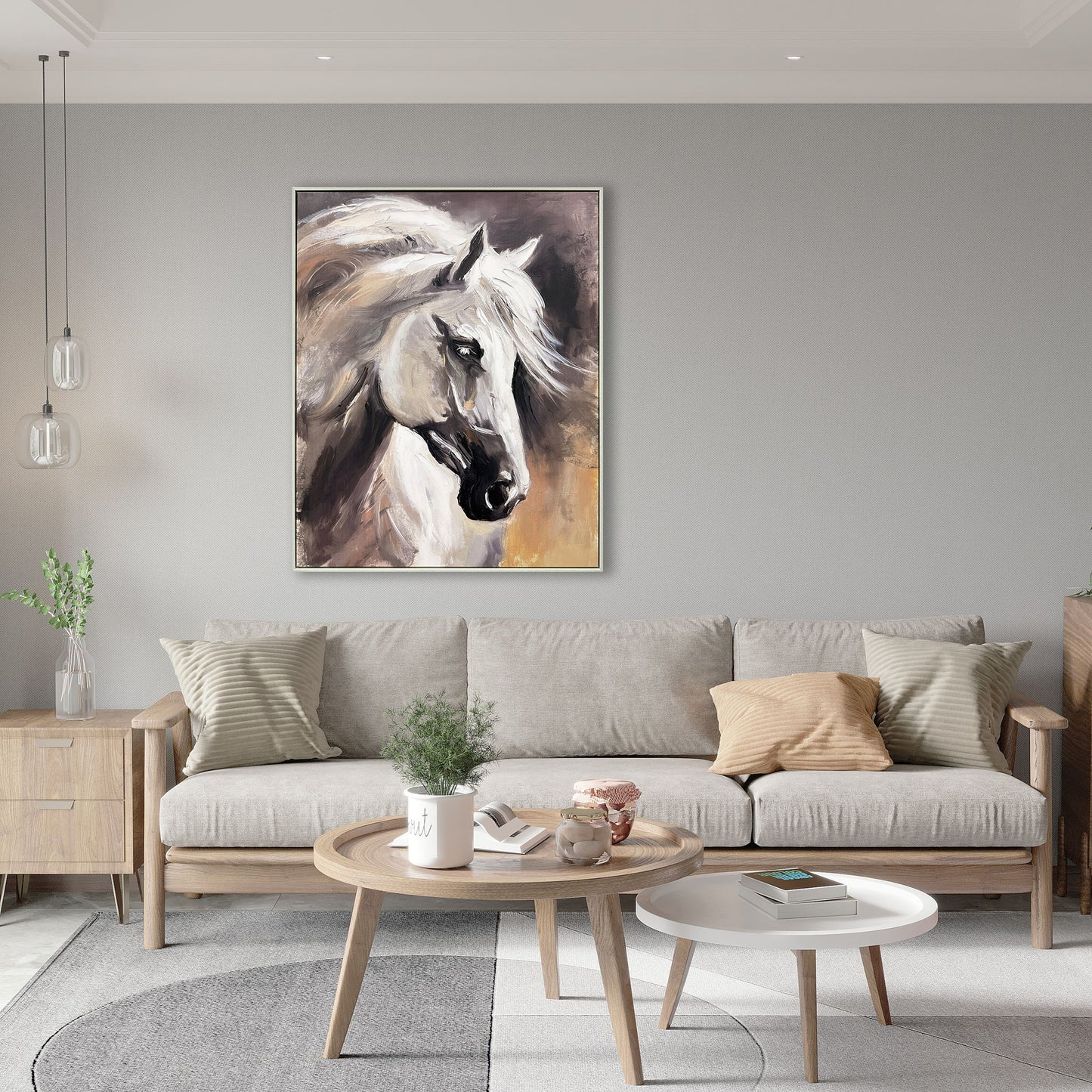 "Graceful Equine" Hand-Embellished Canvas In Frame - Gray / Black / White