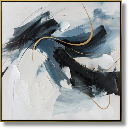 Midnight Drift - 33" x 33" Framed Wall Art - Black / Blue