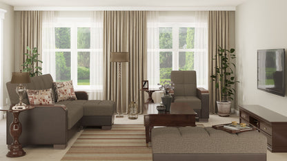 Ottomanson Armada X - Upholstered Convertible Wood Trimmed Ottoman With Storage - Brown PU Polyester