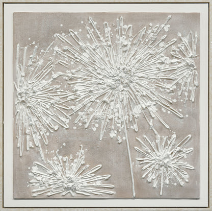 "Textured Elegance II" Hand-Painted Canvas In Frame - White / Gray