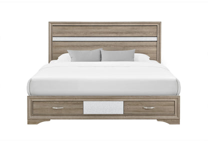 Seville - 5 Piece King Bedroom Set (Bed, Dresser & Mirror, Nightstand, Chest) - Brown / Natural