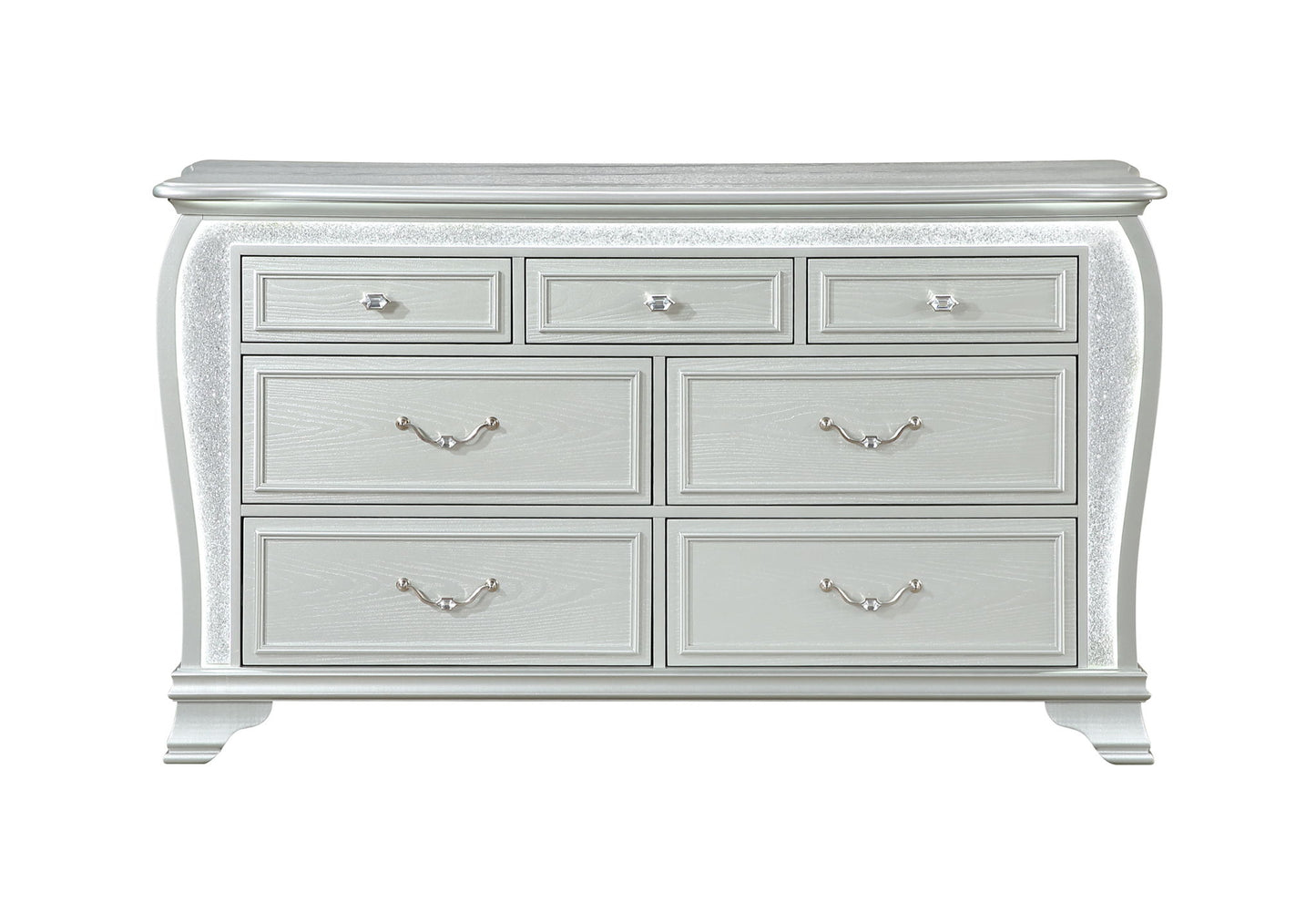 Aria - 5 Piece King Bedroom Set (Bed, Dresser & Mirror, Nightstand, Chest) - Silver