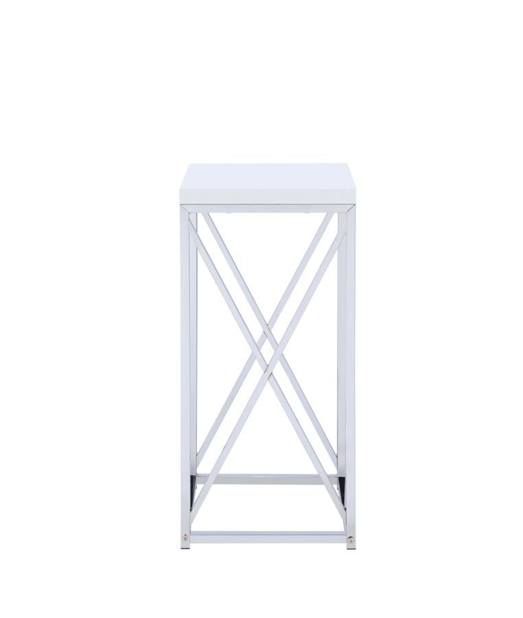 Edmund - Square Accent Side Table - White High Gloss And Chrome