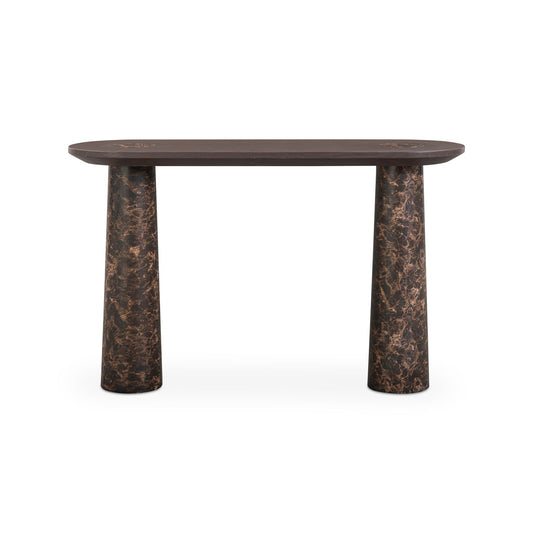 Braya - Faux Emperador Marble Console Table - Dark Brown