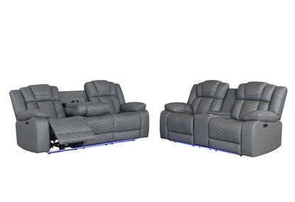 U7068 - 3 Piece Living Room Set (10 Power Reclining Sofa / Power Console Reclining Loveseat / Power Recliner With LED) - Gray