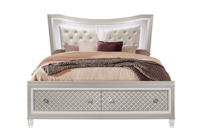 Paris - 4 Piece Queen Bedroom Set (Queen Bed With LED, Dresser, Mirror, Nightstand) - Champagne