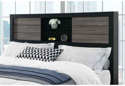 Lisbon - 5 Piece King Bookcase Bedroom Set - Gray / Black