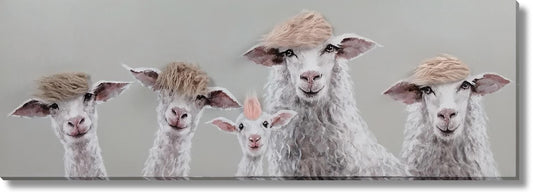 Playful Sheep Coiffures - 20" x 60" Framed Wall Art