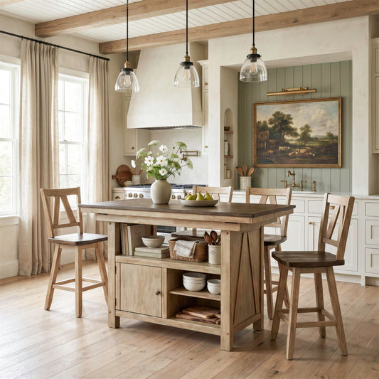 Lindsey Farm - 5 Piece Gathering Table Set - Natural & Brown
