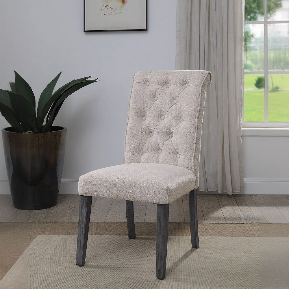Yabeina - Side Chair (Set of 2) - Beige Linen & Gray