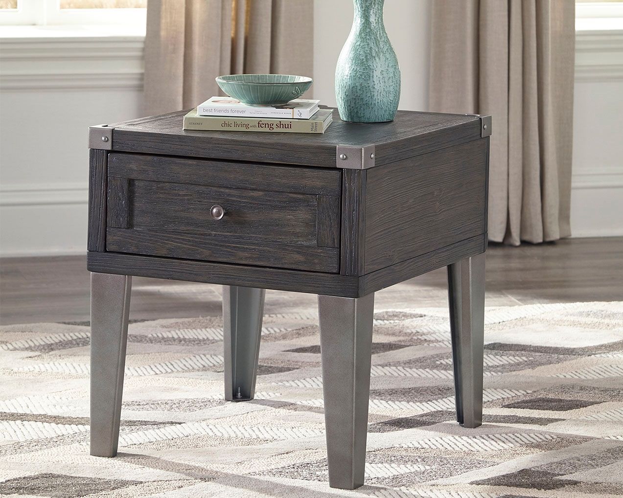 Todoe - Rectangular End Table - Dark Gray