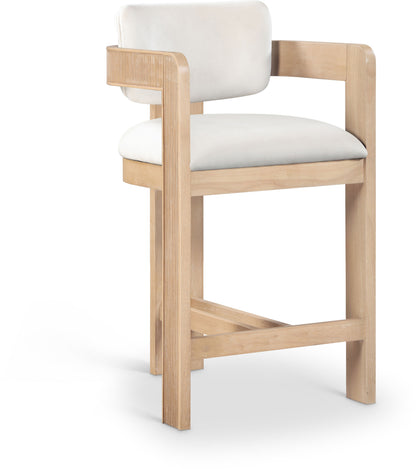 Sacha - Velvet Stool With Natural Base