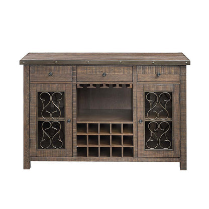 Raphaela - Server With Cup Holder & Wine Rack - Weathered Cherry
