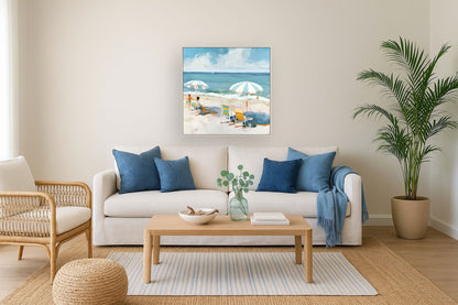 Seaside Umbrella View - 32" x 32" Framed Wall Art