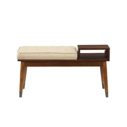 Baptis - Bench - Beige Fabric & Walnut