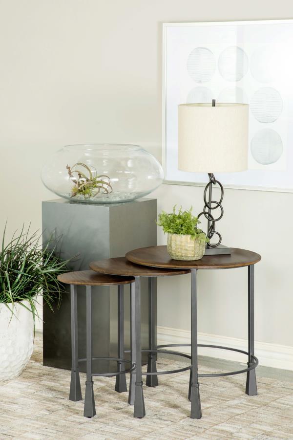 Deja - 3 Piece Round Nesting Table Set - Natural And Gunmetal