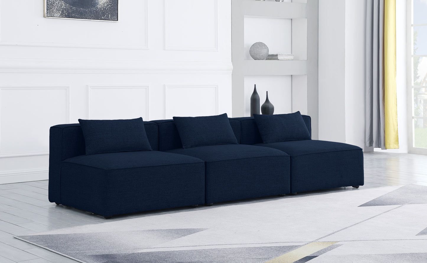 Cube - Linen Modular 3 Seat Armless Sofa