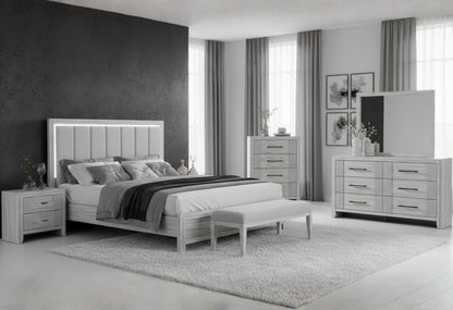 Elsie - King Bed With LED - Light Grey