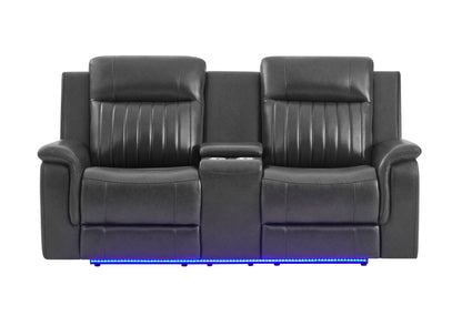 U8879 - 2 Piece Living Room Set (Power Reclining Sofa With LED And Global Surround System And Power Console Reclining Loveseat) - Charcoal