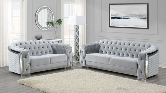 U341 - Velvet Sofa & Loveseat - Silver