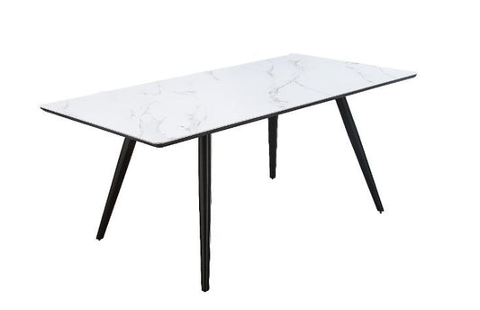 Caspian - Dining Table - White Printed Faux Marble & Black Finish