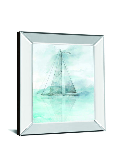 Sailing Boat II By Ken Roko - Mirror Framed Print Wall Art - Light Blue
