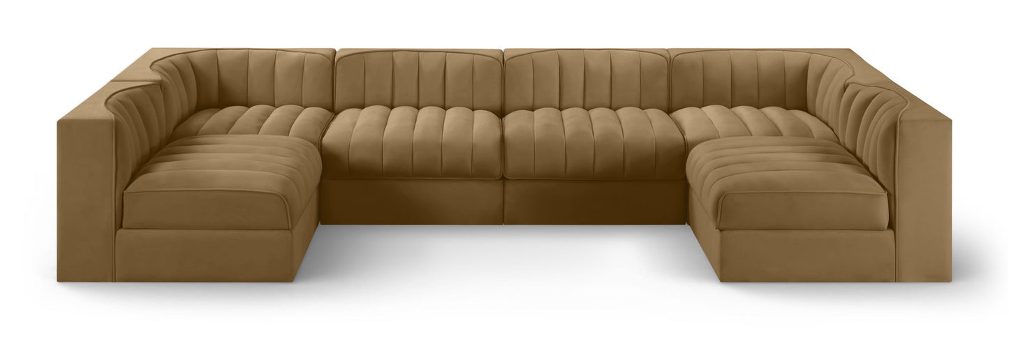 Rummi - Armless Velvet Performance Fabric Upholstered 6 Piece Modular Sectional