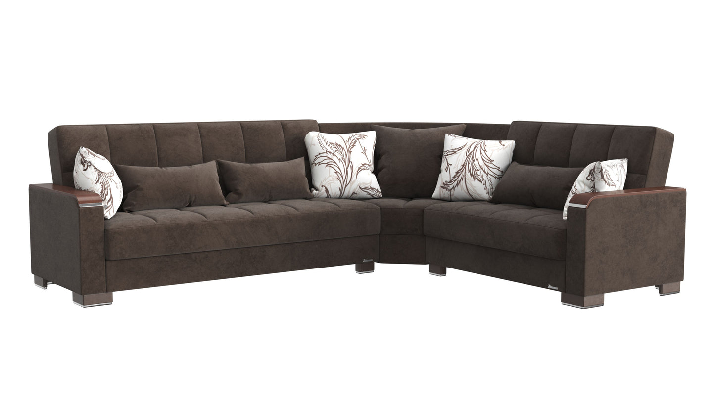 Ottomanson Armada X - Upholstered Convertible Wood Trimmed Sectional With Storage - Microfiber