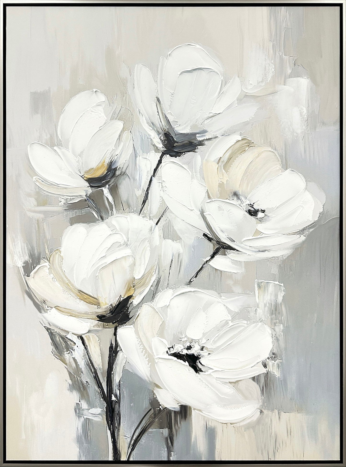 "Whispering Blooms II" Hand-Embellished Canvas In Frame - Neutral / Cream / Ivory