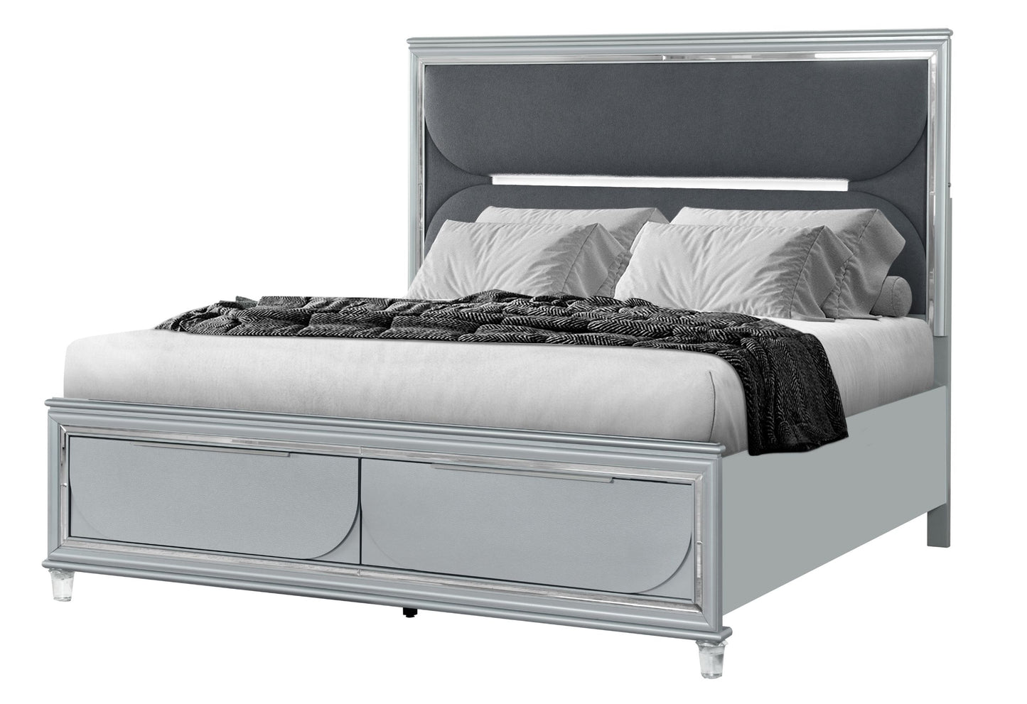 Caleb - Queen Bed With LED - Silver