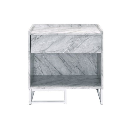 Azrael - Accent Table - White Printed Faux Marble & Chrome