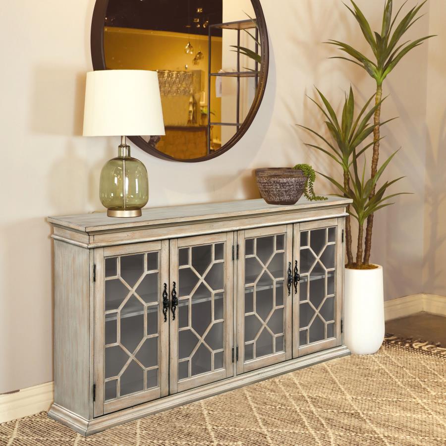 Kiara - 4-Door Wood Lattice Storage Accent Cabinet