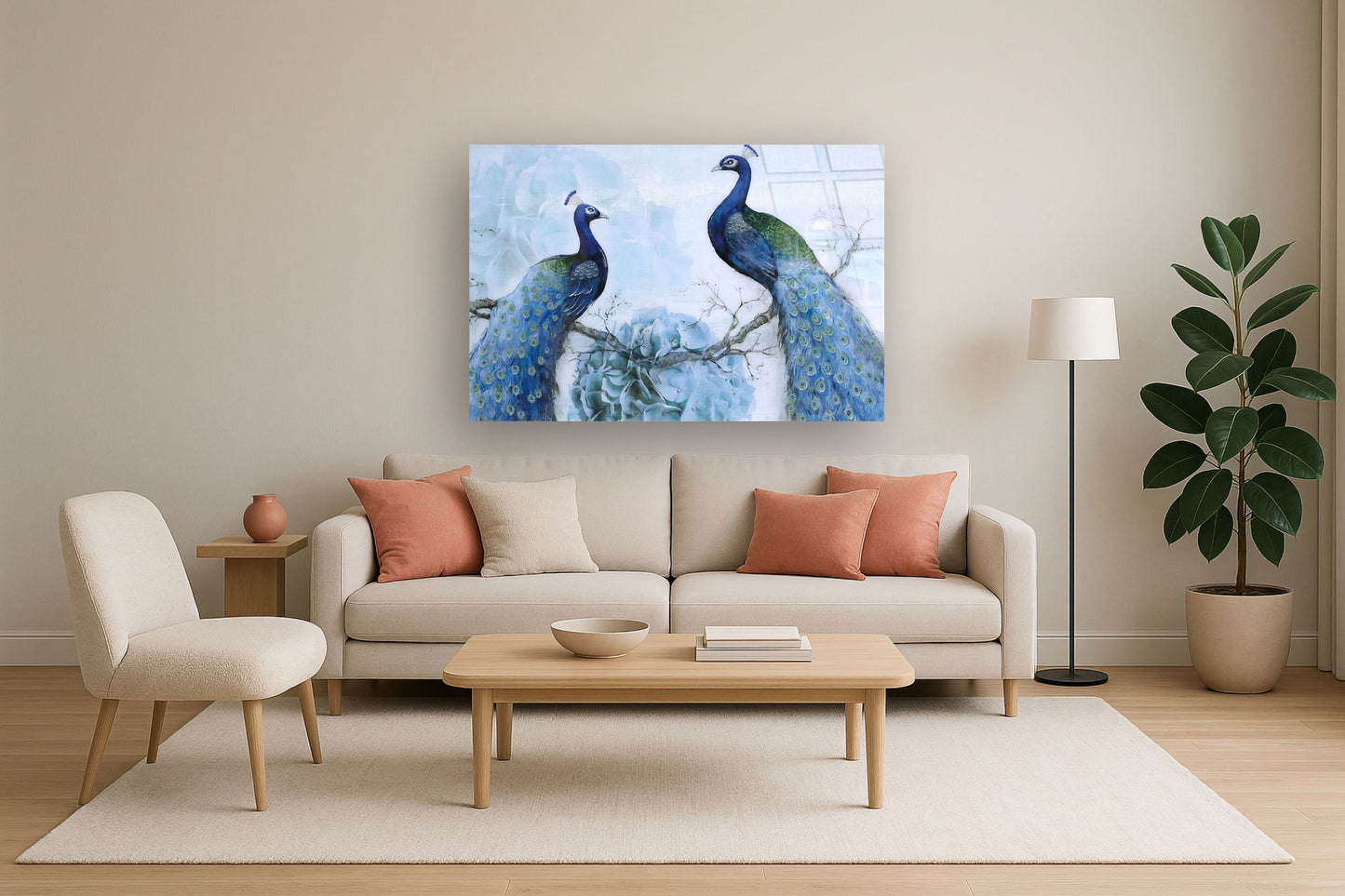 Tempered Glass With Foil & Rhinestones - Peacocks - Light Blue