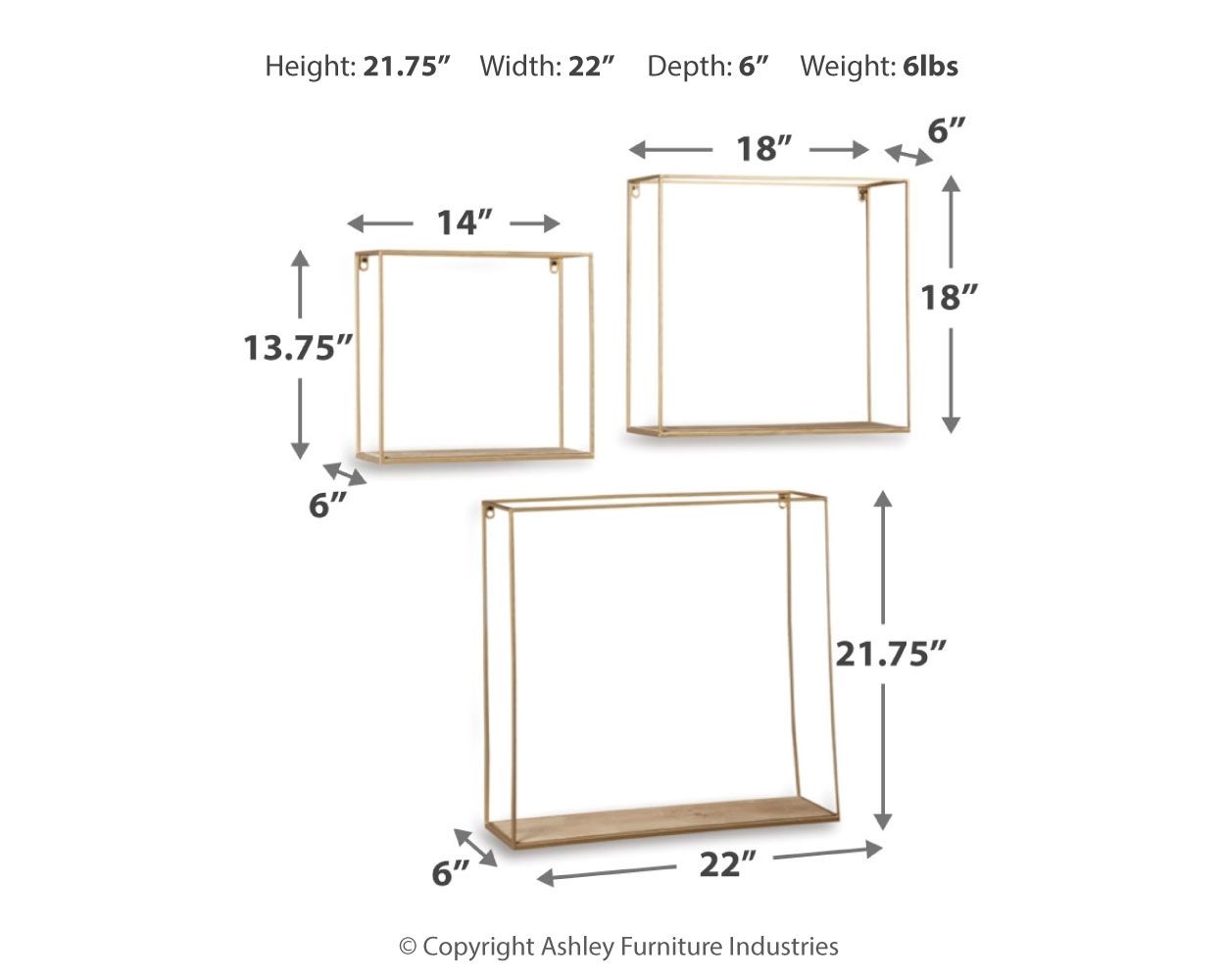 Efharis - Natural / Gold Finish - Wall Shelf Set (Set of 3)